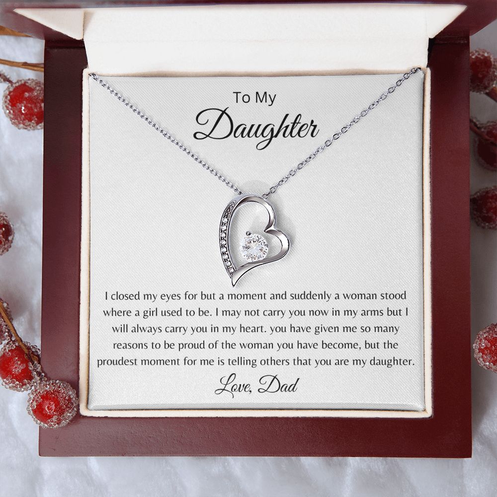 To Daughter From Dad - Once A Girl Now A Woman - Forever Love Necklace