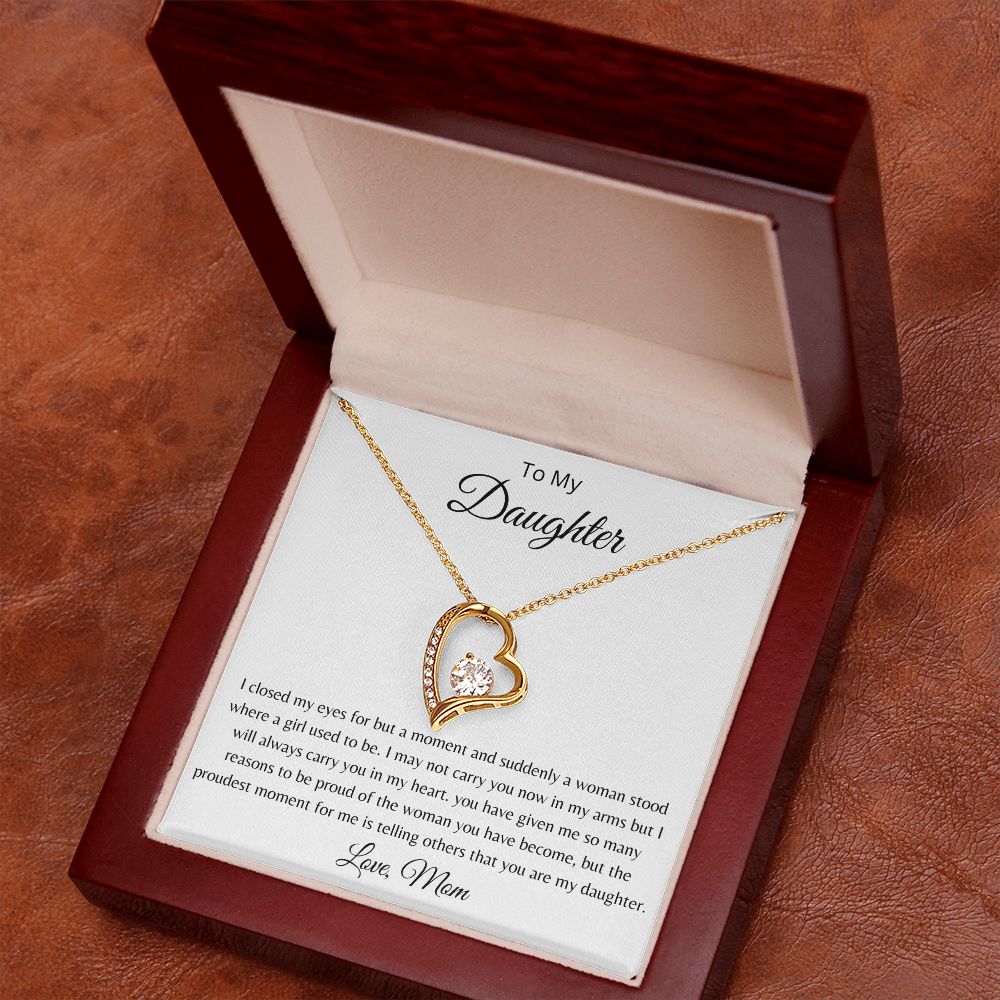 To Daughter From Mom - Once A Girl Now A Woman - Forever Love Necklace