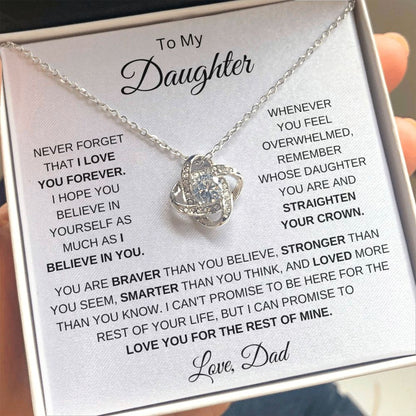 To My Daughter, Love Dad - Braver, Stronger, Smarter - Love knot necklace