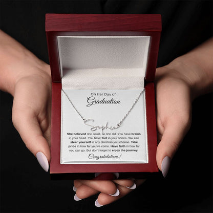 Customizable Name Necklace - Elegant Cursive - Graduation Message Card