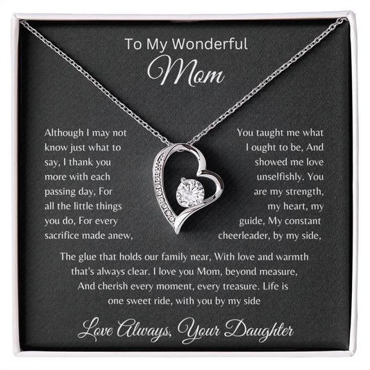 To My Wonderful Mom From Daughter - Cherish Every Moment Every Treasure - Forever Love Necklace