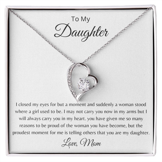 To Daughter From Mom - Once A Girl Now A Woman - Forever Love Necklace