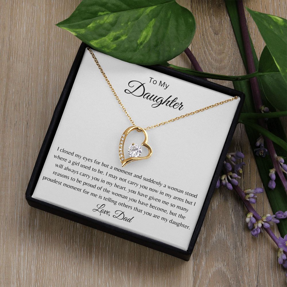 To Daughter From Dad - Once A Girl Now A Woman - Forever Love Necklace