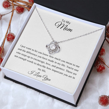 To Mom - Encourage, Love, and Protect - Love knot necklace