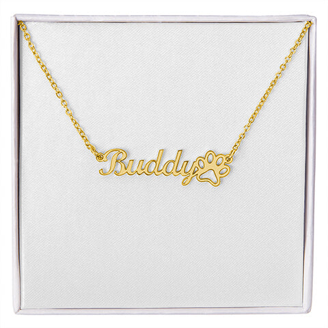 Customizable Name Necklace - With Paw Print